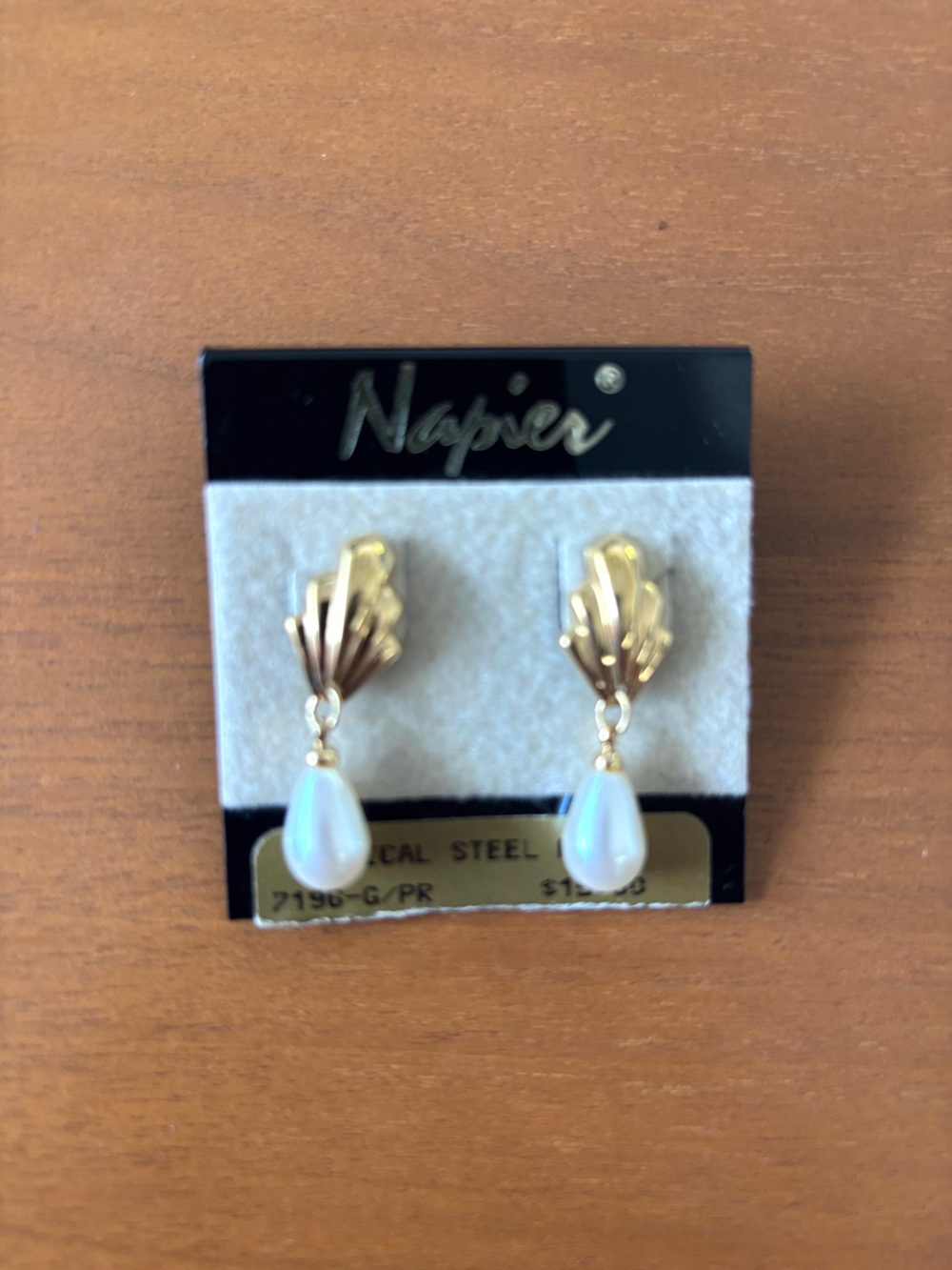 Vintage 90s Gold-Tone Drop Earrings with White Teardrop Accent